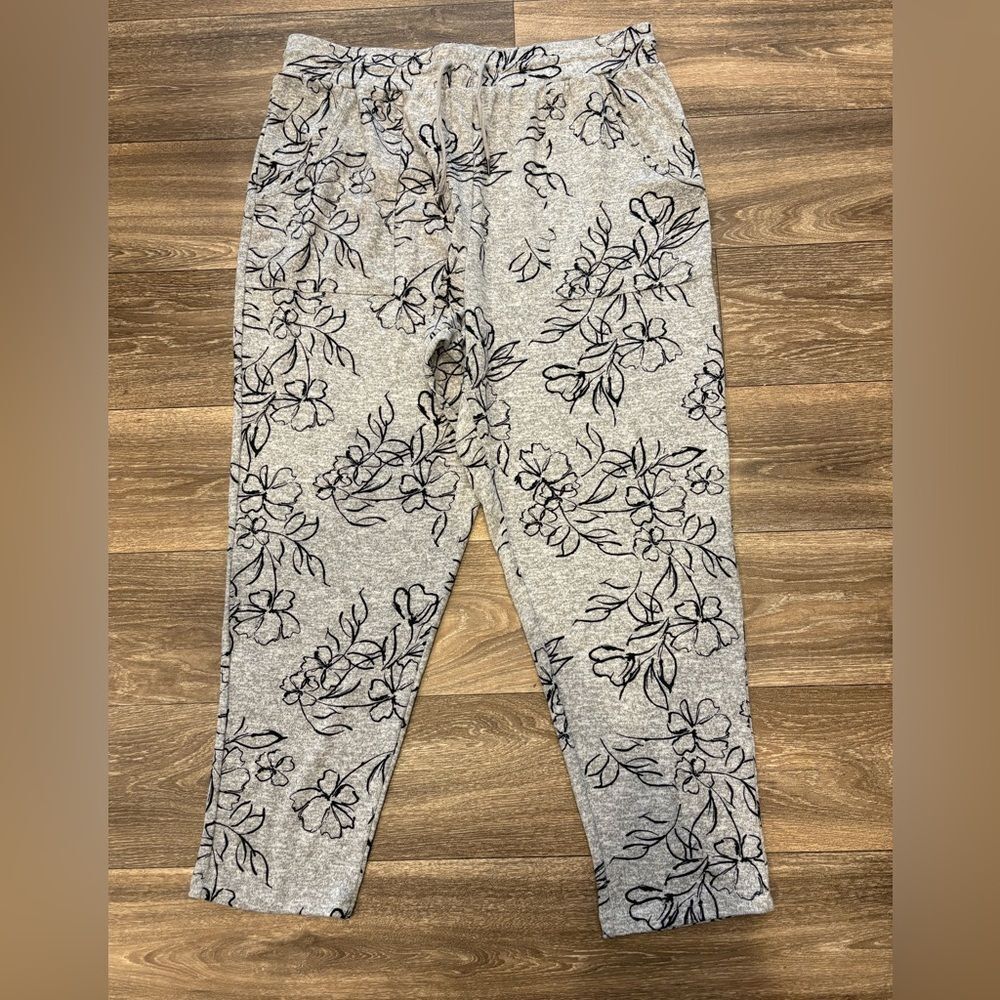 Zac & Rachel Gray Floral Joggers Comfy Pants Size XL